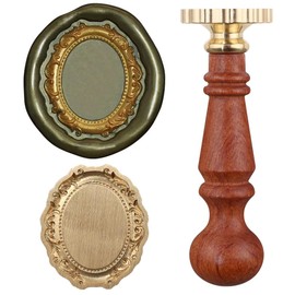 1PCS Wax Seal Stamp Head 1PCS Removable Wooden Handle,3D Embossed Oval Vintage Texture Brass Head Wax Stamp Retro Photo Frame Wax Seal Stamp Kit for Cards Envelopes Wedding Invitations Scrapbooking
