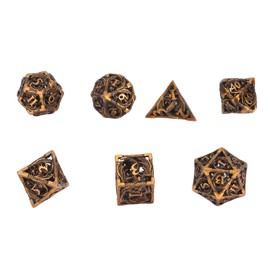 7pcs Dice Copper Hollow Clear Number Polyhedral Dice for Tabletop Games Collection Gold
