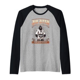 Jiu Jitsu Mind Over Muscle - Cute Grappling BJJ Gorilla Raglan, black