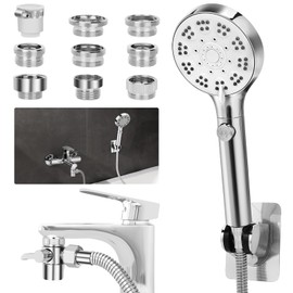 Bathtub Faucet Shower Head Sink with 79" Hose, Tub Faucet Sink Hose Sprayer Attachment Set (8 Adapters) for Bathroom Garden, ON/OFF 6 Modes High Pressure Handheld Shower Extension Kit, Removable
