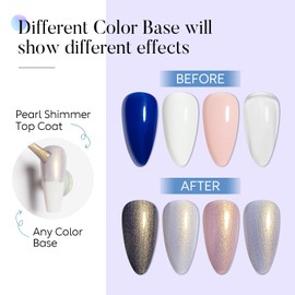 AIMEILI Gel Polish Glitter Top Coat, Hema Free, Cruelty Free, Vegan, 2 In 1 High Glossy Shiny Pearl No Wipe Top Gel for Nail Art 012