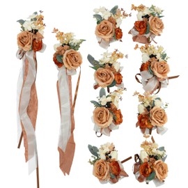 BENCENTRE Terracotta Wedding Aisle Flower Decorations, Fall Wedding Chair Decorations Set of 10,Pew Flowers for Wedding Ceremony,Party Chair Decor,Artificial Flowers