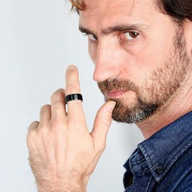 Mens Spinner Wedding Ring Rings 8mm, Brushed Stainless Steel Stress fidget Wedding Band for Anxiety Comfort fit (Black, 7)