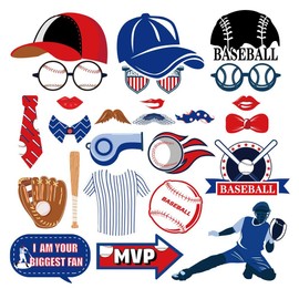 Kristin Paradise 25Pcs Baseball Photo Booth Props with Stick, Theme Selfie Props, Birthday Party Supplies, Photography Backdrop Decorations