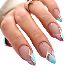 YONAIL Press On Nails for Women French Tips False Nails with Short Medium Design Fake Nails with Glue Full Cover Artificial Fingernails Stick On Nails Decorations