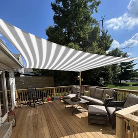 E&K Sunrise 5' x 14' Sun Shade Sail Rectangle Canopy Shade Cover UV Block for Patio Backyard Garden Outdoor (Gray White Stripe)