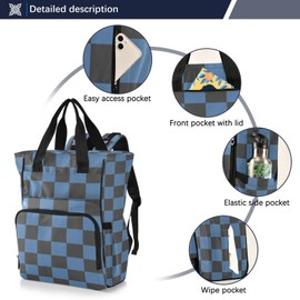 ElliTarr Diaper Bag Backpack for Baby Travel Diaper Bag for Mom/Dad Large Capacity Maternity Bag Diaper Tote Bag with Multiple Pockets Nappy Bag Checkered Blue and Black