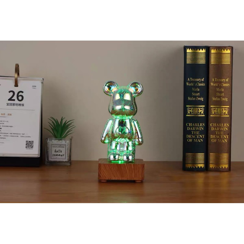 Wireless Crystal Bear Night Light 3D Glass Bedside Lamp Colorful