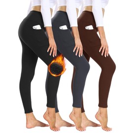 Showitty 3 Pack Fleece Lined Leggings Women with Pockets - High Waisted Plus Size Winter Thermal Yoga Pants (S-5XL)