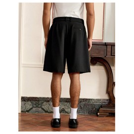 Verdusa Men's Straight Leg Belted Dressy Shorts Summer Knee Length Shorts Black Small