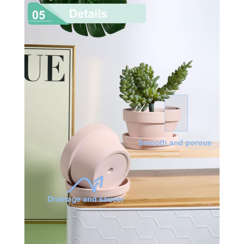 vensovo 3.7 Inch Pink Terracotta Shallow Succulent Pots - 6