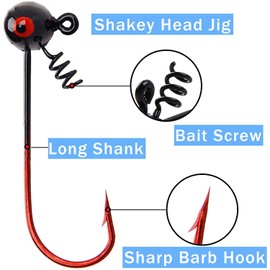 OROOTL Jig Heads Fishing Hooks, Football Fish Hook with Screw Lock Fishing Lures Tackle for Bass Salmon Trout Fishing Soft Lures Bait 1/4oz 1/8oz 1/16oz