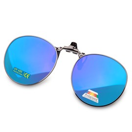 Epavouos Polarised Clip-On Sunglasses UV400 Anti-Glare Lenses with Metal Frame Round Design Unisex, blue