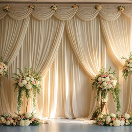 40ftx12ft Beige Backdrop Curtains for Parties, Wrinkle Free Polyester Photo Backdrop Drapes 12 ft Long Back Drop Cloth for Wedding Birthday Photography Background Party