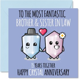 Cute Crystal Anniversary Card for Brother & Sister In Law - 15 Years Together - Happy 15th Wedding Anniversary Cards for Sister In Law Brother, 5.7 x 5.7 Inch Greeting Cards for Anniversaries