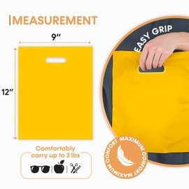 MMSBAGS Retail Plastic Merchandise Bags, Die Cut Handles. Perfect for Retail Stores, Birthdays, Parties or Any Events. Packs of 100/200/500/1000 (9x12, Yellow, 200)