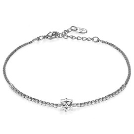 JewelryWe Fashion Cubic Zirconia Charm Bracelet Women's Girls Link Chain for Birthday Anniversary Valentines Day(Silver)