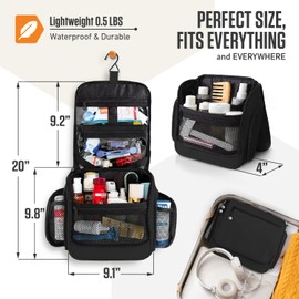 VENTURE 4TH Hanging Travel Toiletry Bag for Women & Men - Travel Organizer with Expandable Compartments & Removable Clear Pouch for Toiletries (Black)