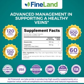 FineLand Diosmin & Hesperidin Complex, Premium Advanced Formula, 1000 mg, Blood Flow and Circulation Support, 120 Capsules, 100% Vegan, All Natural
