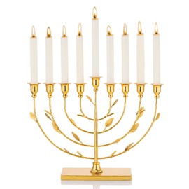 ZOOYOO Hanukkah Menorah Tree of Life with Gold Finish, 9-Branch Menorah Candle Holder, Gold Metal Menorah for Hanukkah Holiday Ceremony Candlelight Dinner Party