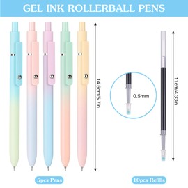 FINEASY 5 PCS Gel Pens,0.5mm Retractable Rollerball Pens Ballpoint Pens Black Ink Smooth Writing for School Office Home,10 Additional Refills (Aurora Accent)