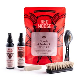 RED MOOSE 5‑Piece Suede & Nubuck Shoe Care Kit – Cleaner, Eraser, Brushes + Water & Stain Protector