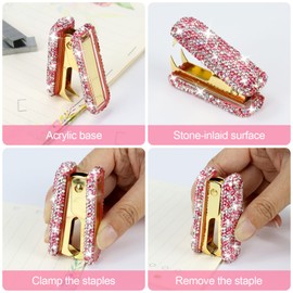 Buqoo Bling Rhinestone Staples Remover, Crystal Staple Puller Cute Glitter Stapler Remover Tool for Home School Office Supplies Dazzling Desk Accessories for Women Office