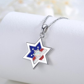 Lmoneta Star of David Necklace for Women Sterling Silver 4th of July American Flag Patriotic Independence Day Pendant Jewelry for Women/Men