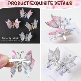 DTLIFEK 2 Pcs 3D Rhinestone Butterfly Hair Clips for Girls Women Glitter Crystal Metal Hair Jaw Clips Cute Decorative Hair Barrettes Accessories for Daily Birthday Wedding Back to School