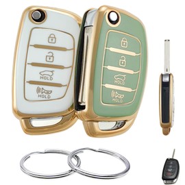 REPROTECTING TPU Key Fob Cover Compatible with 2013-2019 Hyundai Santa Fe Sport Sonata Tucson (Suitable for Buttons with Eject/flip/fold Buttons) (White/Green, 4 Button Folding Key)