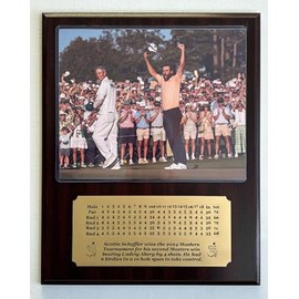 Generic Scottie Scheffler 2024 Masters Champion 8x10 Photo Plaque with engraved 4 day scorecard nameplat (Mahogany)