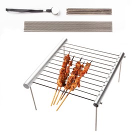 LOSMANN Portable Camping Grill, Charcoal Grill, Detachable Mini Grill Made of Chrome-Plated Stainless Steel for Picnics, Camping, BBQ, Trekking, Travel, Backyards, Outdoor, Easy Assembly and