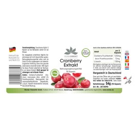 Cranberry Capsules - Cranberry Extract 25x Concentrated - High Dose - 90 Capsules - Vegan - Herba Direkt