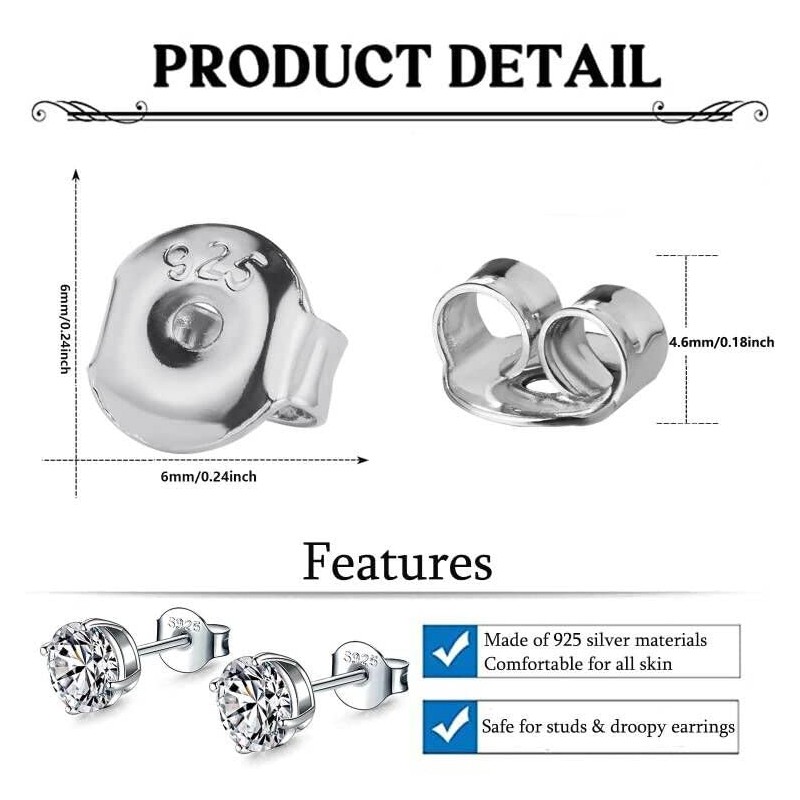 Earring Backs for Studs, Moconar 12PCS 925 Sterling Silver Earring
