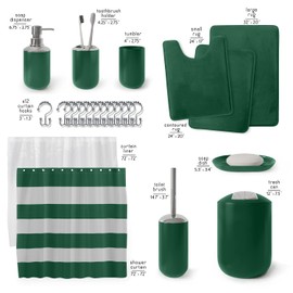 Clara Clark Bathroom Set – Bathroom Sets with Shower Curtain and Rugs, Soft Bathroom Rugs Non Slip, 23PC Hunter Green Bathroom Accessories Set with Bath Rugs, Shower Curtain Set with Liner & Hooks