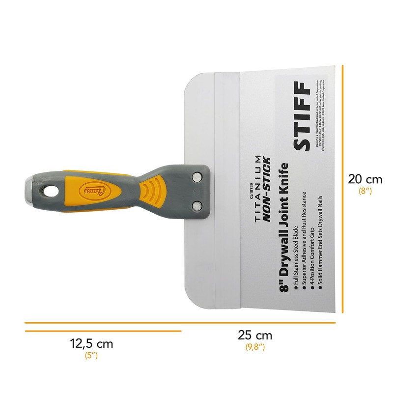 Clauss 18739 Titanium Non-Stick Stiff Drywall Joint Knife, 8"