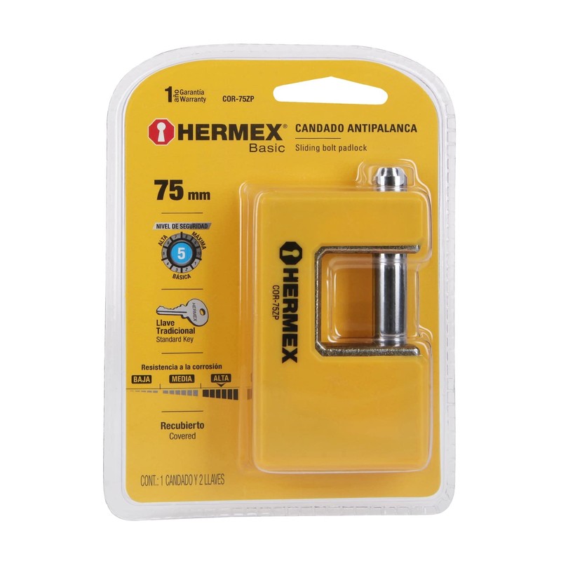 Hermex Basic COR-75ZP, Candado antipalanca, 75 mm, cuerpo metálico