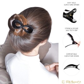 RC ROCHE ORNAMENT 6 Pcs Womens Infinity Side Slide In Jaw Claw Clamp Plastic Barrettes Accessories Girls Ladies Strong Hold No Slip Grip Clips, Medium Black