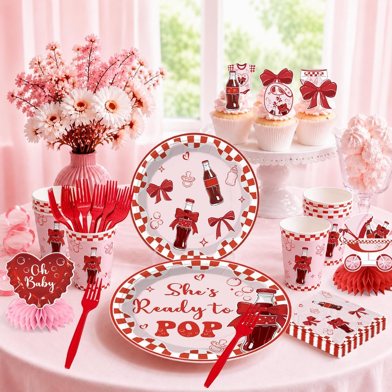 208Pcs Xynic She's Ready to Pop Baby Shower Decorations Tableware