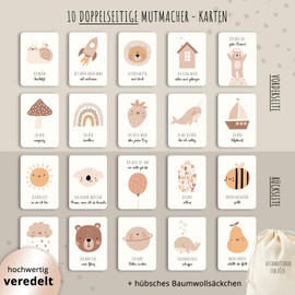 MeinBaby123® 20 Affirmations for Children, Affirmation Cards for Confident Children, Courage Cards with Partial Finishing Including Cotton Bag, Gift for Birth, Christening