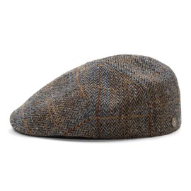 Sterkowski Ivy Five | Harris Tweed Flat Cap for Men and Women | Newsboy Driving Gatsby Ivy Irish Scally Cabbie Peaky Scully English Paperboy Winter 5 Panel Cabby Newspaper Cab Driver Brown/Blue 58 cm