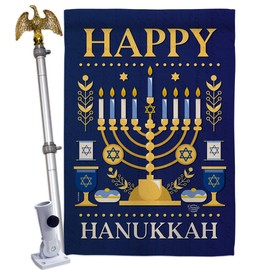 Ornament Collection Happy Hanukkah House Flag Eagle Set Winter Candle Bonsai Menorah Jewish Chanukah David Small Decorative Gift Yard Banner Double-Sided Made in USA 28 X 40