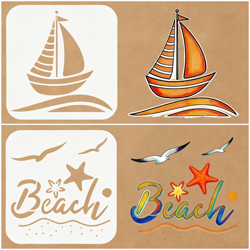 9 Pcs Compass Anchor Stencils for Painting Reusable Plastic 6×6
