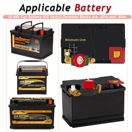 2pc Top Post Battery Disconnect Switch,12-48V Car Battery Kill Switch,Terminal blocks are .69in and .74in,Battery Disconnect Switches are Mainly Used in Automobiles, Rvs, Boats, Solar Panels Batteries