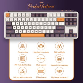 MIIIW 87-Key Hot-swappable Retro Mechanical Keyboard, True RGB Backlit, Tri-Mode Wired/ 2.4g Wireless/Bluetooth Connection, PBT Dye-Sub Keycaps, 4000mAh Battery-Kailh Box Red Switch