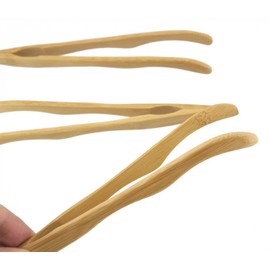 7 Reusable Bamboo Tongs, Curved Arms, Carbonized Brown - by BambooMN - 10 Pieces - Toast Tongs by BambooMN - Cooking