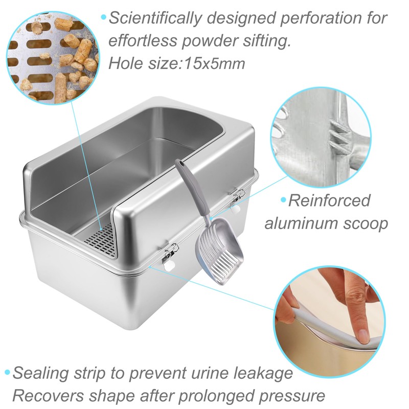 Sorstrem 8" Sifting Cat Litter Box with Lid Stainless Steel