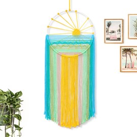 MEIVINES Macrame Wall Hanging, 11.8x27.6 Inches Boho Wall Decor, Sun Tapestry Wall Art, Woven Hanging Tapestry Tassels Handmade Colorful Tapestry for Bedroom Living Room Nursery Apartment