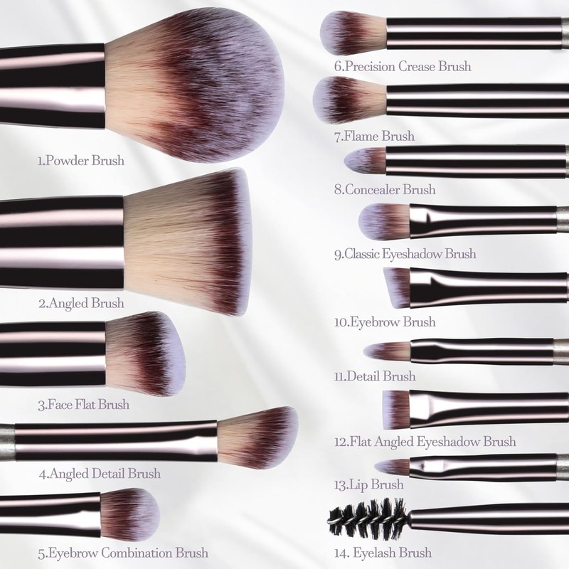 BS-MALL Travel Makeup Brush Set BS-MALL 14 Pieces 1 Sponge