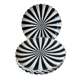 Grace Teaware Fine Porcelain Dinner Plates 11in Black White Scallop Set of 4 NEW